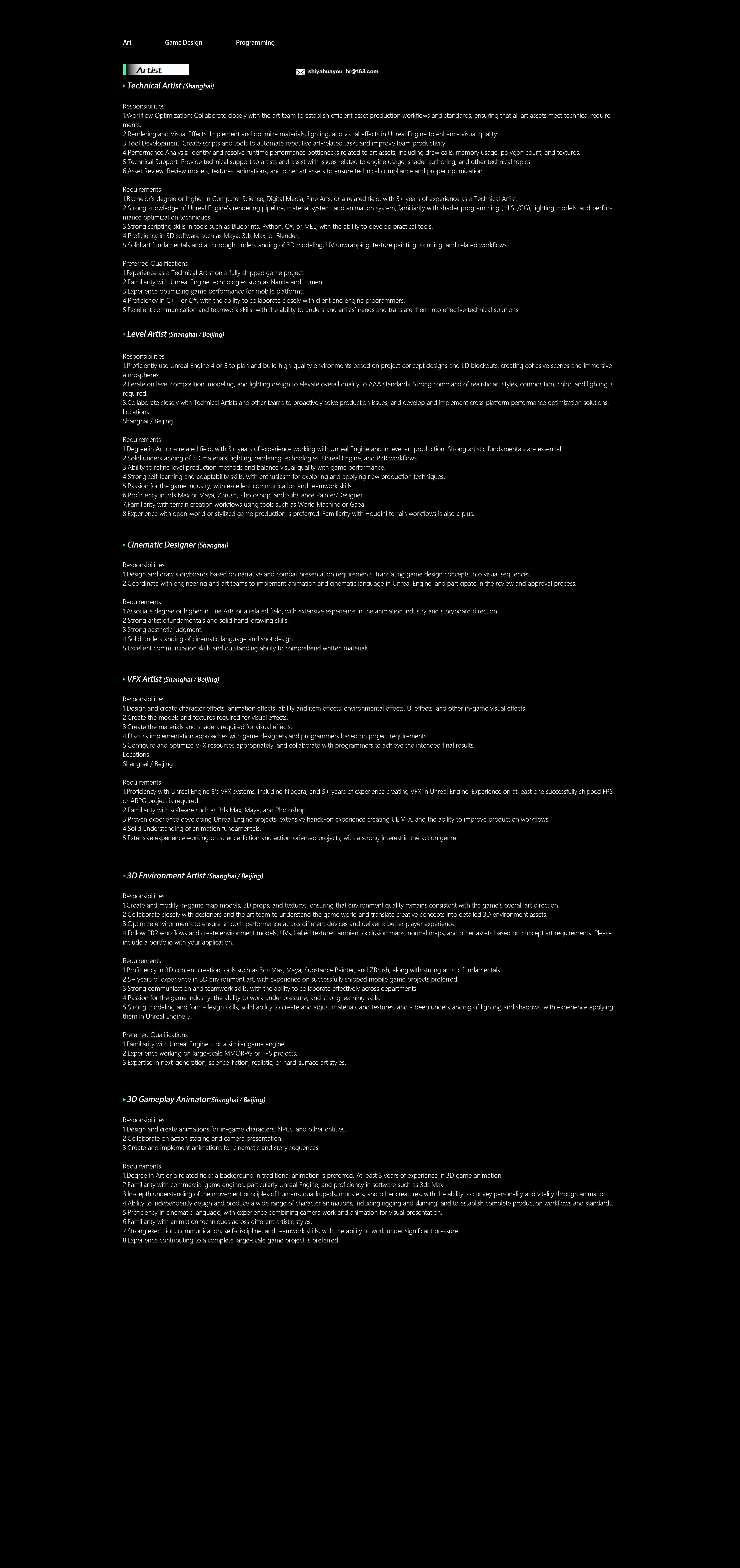 SYHY GAMES careers — Art positions